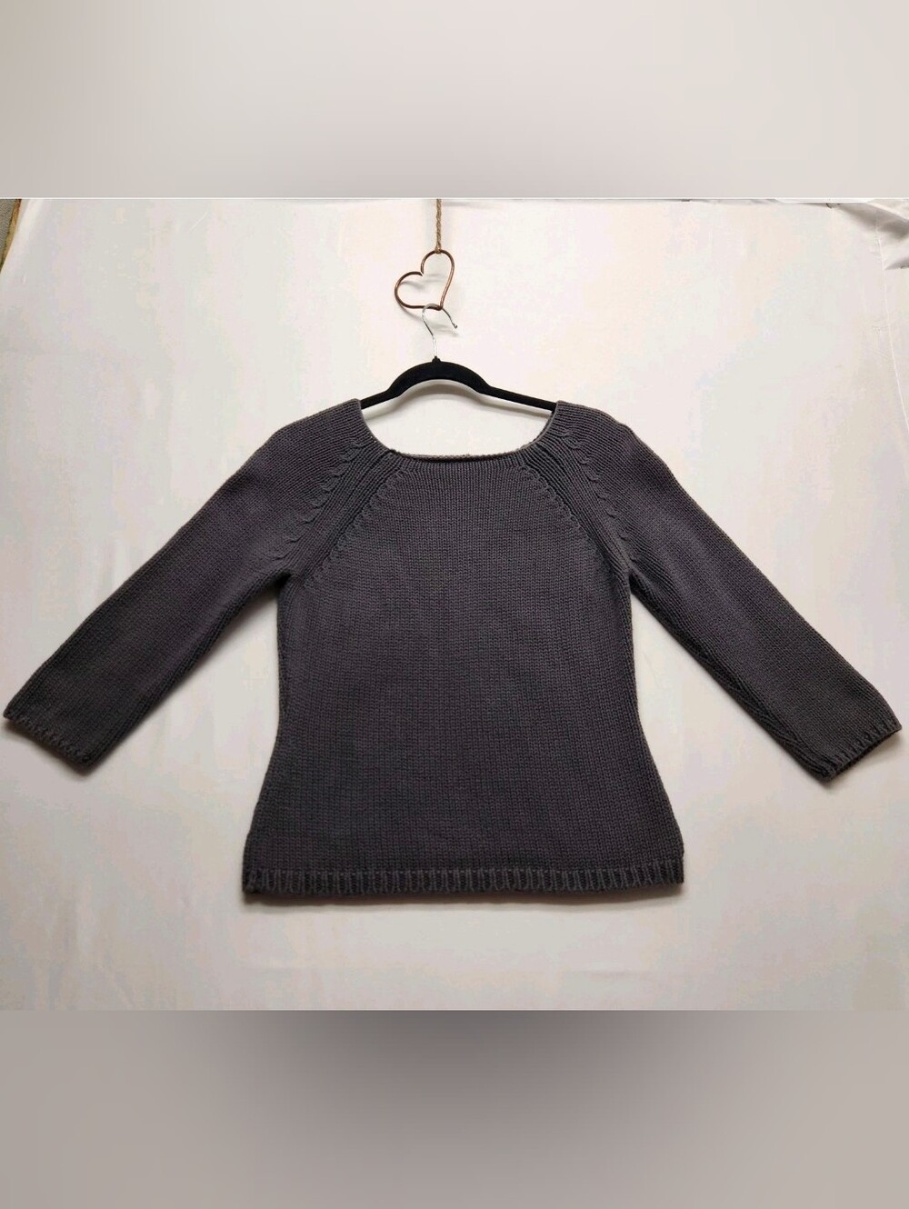 ⭐️Vintage Y2K Gap Chunky Cable Knit Sweater Charcoal Grey Boatneck Raglan Medium